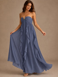 Srapless Sweetheart Chiffon Prom Dress Ruffle Formal Evening Gown