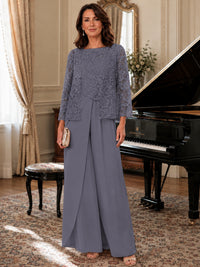Elegant 3-Piece Chiffon Mother of the Bride Pantsuit with Floral Applique Jacket