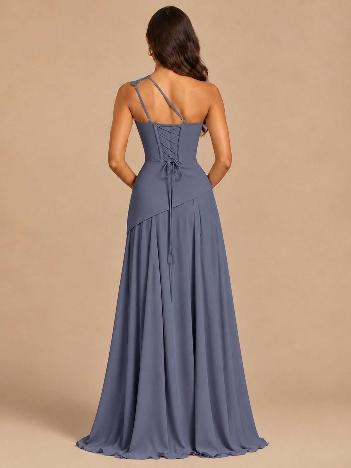 One Shoulder Prom Dress A-line Ruched Women Wedding Formal Gowns