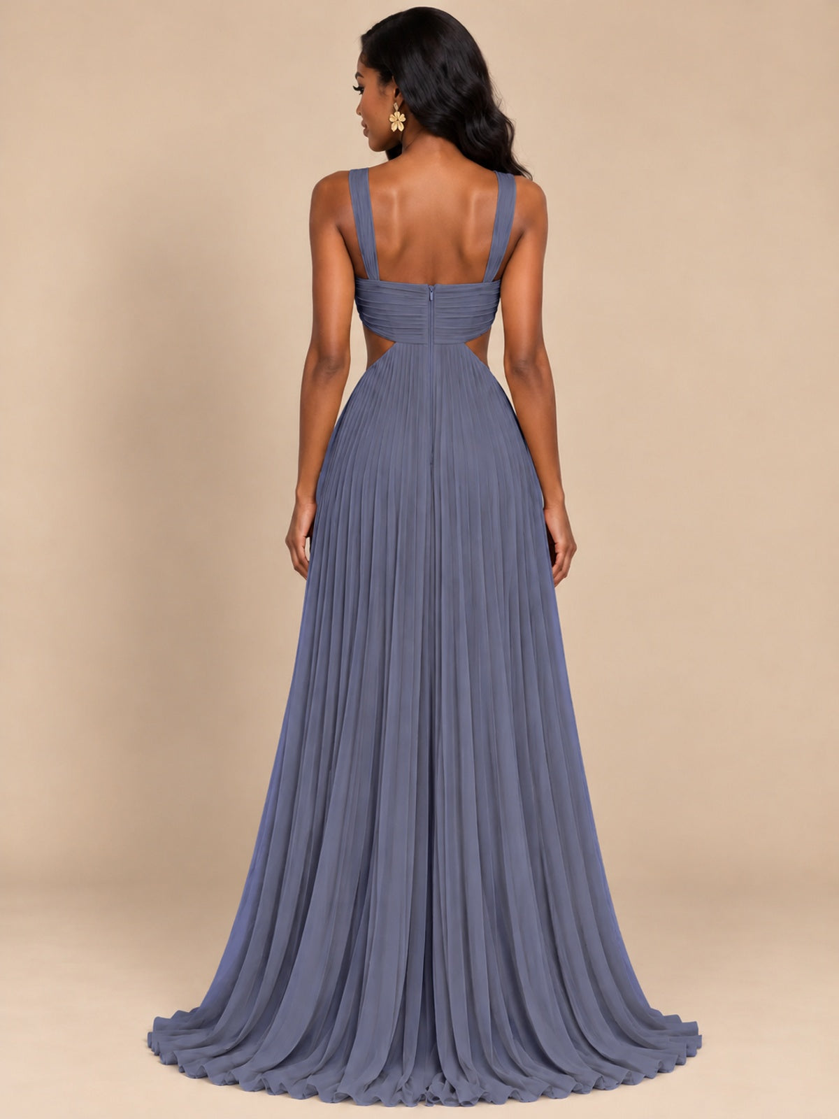 Butter Yellow Pleated Cutout Maxi Dress