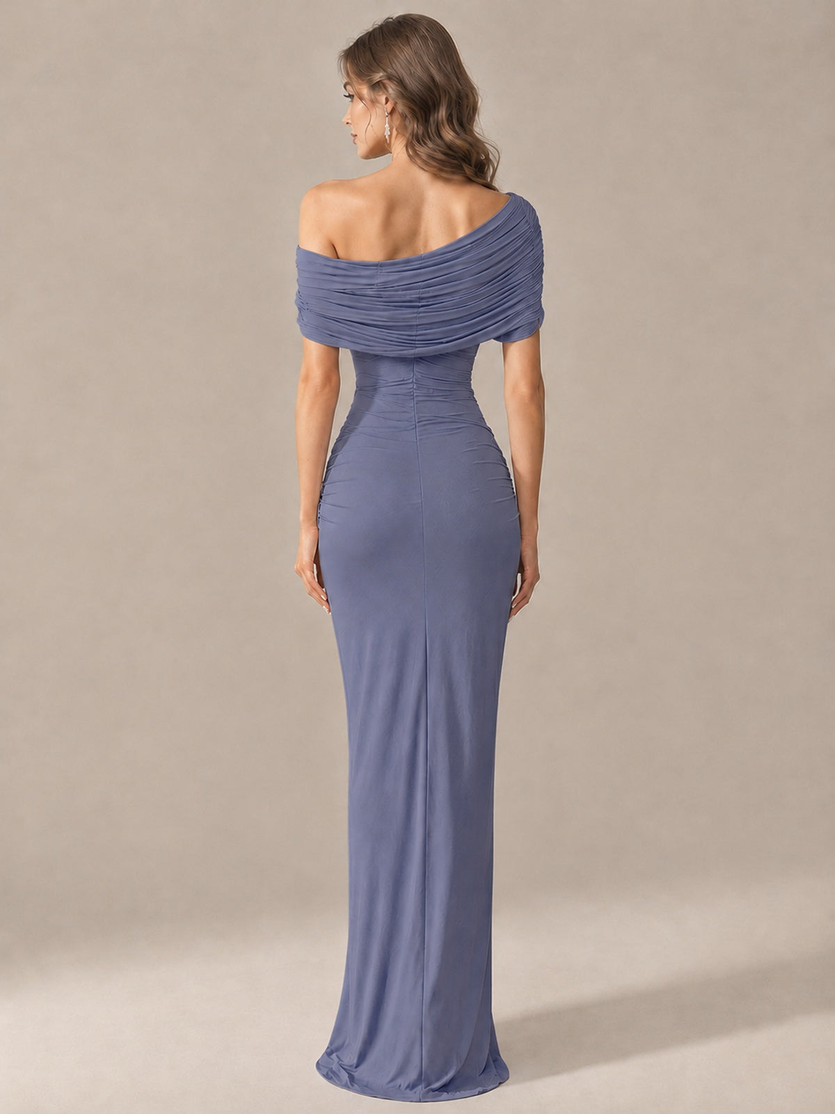 Elegant Draped Off Shoulder Ruched Mermaid Chiffon Formal Evening Gown