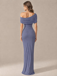 Elegant Draped Off Shoulder Ruched Mermaid Chiffon Formal Evening Gown