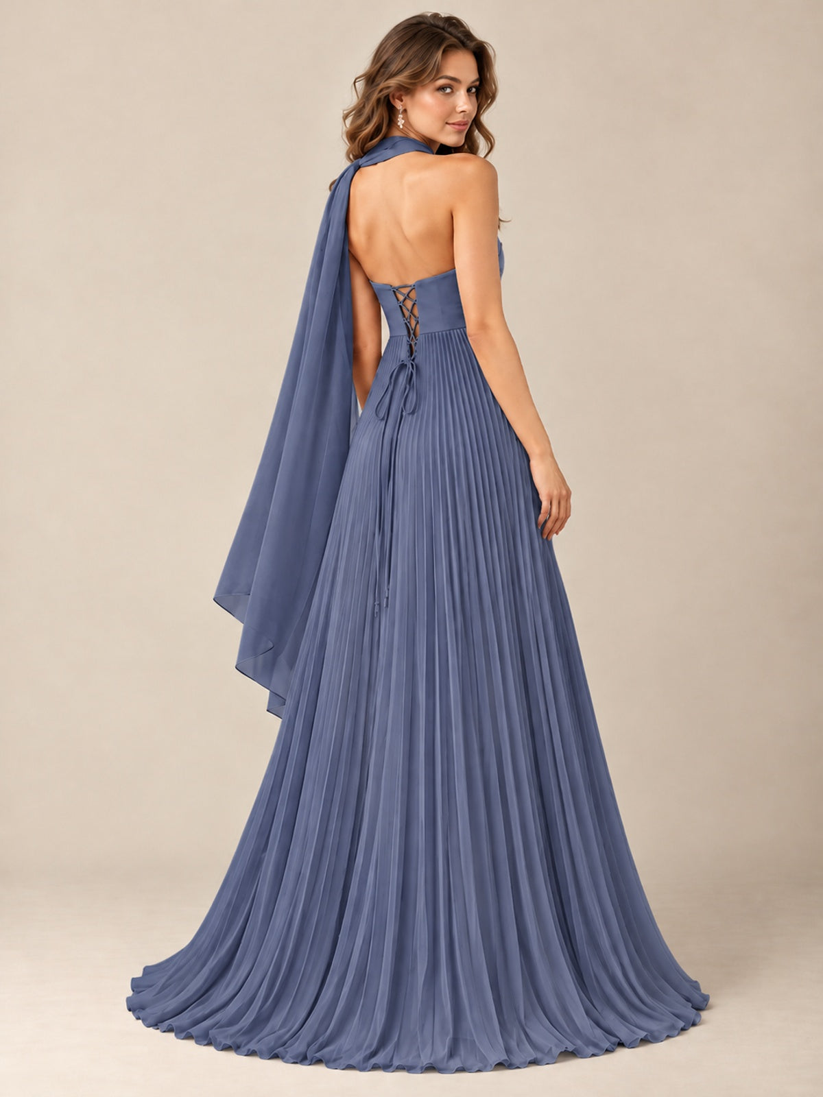 Sweetheart Neckline Pleated Prom Dress Strapless A-line Formal Dress with Flowy Scarf