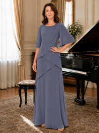 Asymmetric Draped Chiffon Mother of the Bride Dress with Flutter Sleeves