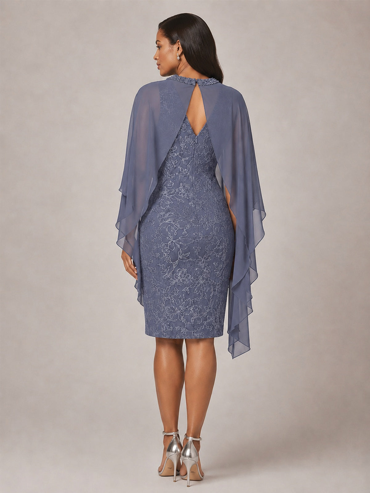 Floral Sheath Mother of the Bride Dress with Cape Overlay