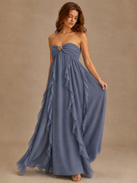 Srapless Sweetheart Chiffon Prom Dress Ruffle Formal Evening Gown