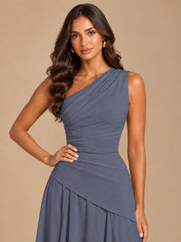 One Shoulder Prom Dress A-line Ruched Women Wedding Formal Gowns