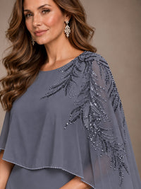 Elegant Chiffon Cape Sleeve Beaded Mother of the Bride Dress