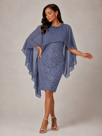 Floral Sheath Mother of the Bride Dress with Cape Overlay