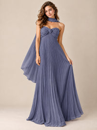 Sweetheart Neckline Pleated Prom Dress Strapless A-line Formal Dress with Flowy Scarf