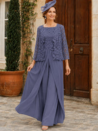 Elegant 3-Piece Chiffon Mother of the Bride Pantsuit with Floral Applique Jacket