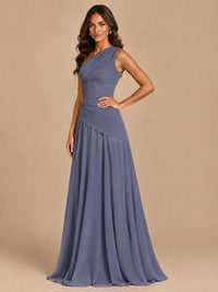 One Shoulder Prom Dress A-line Ruched Women Wedding Formal Gowns
