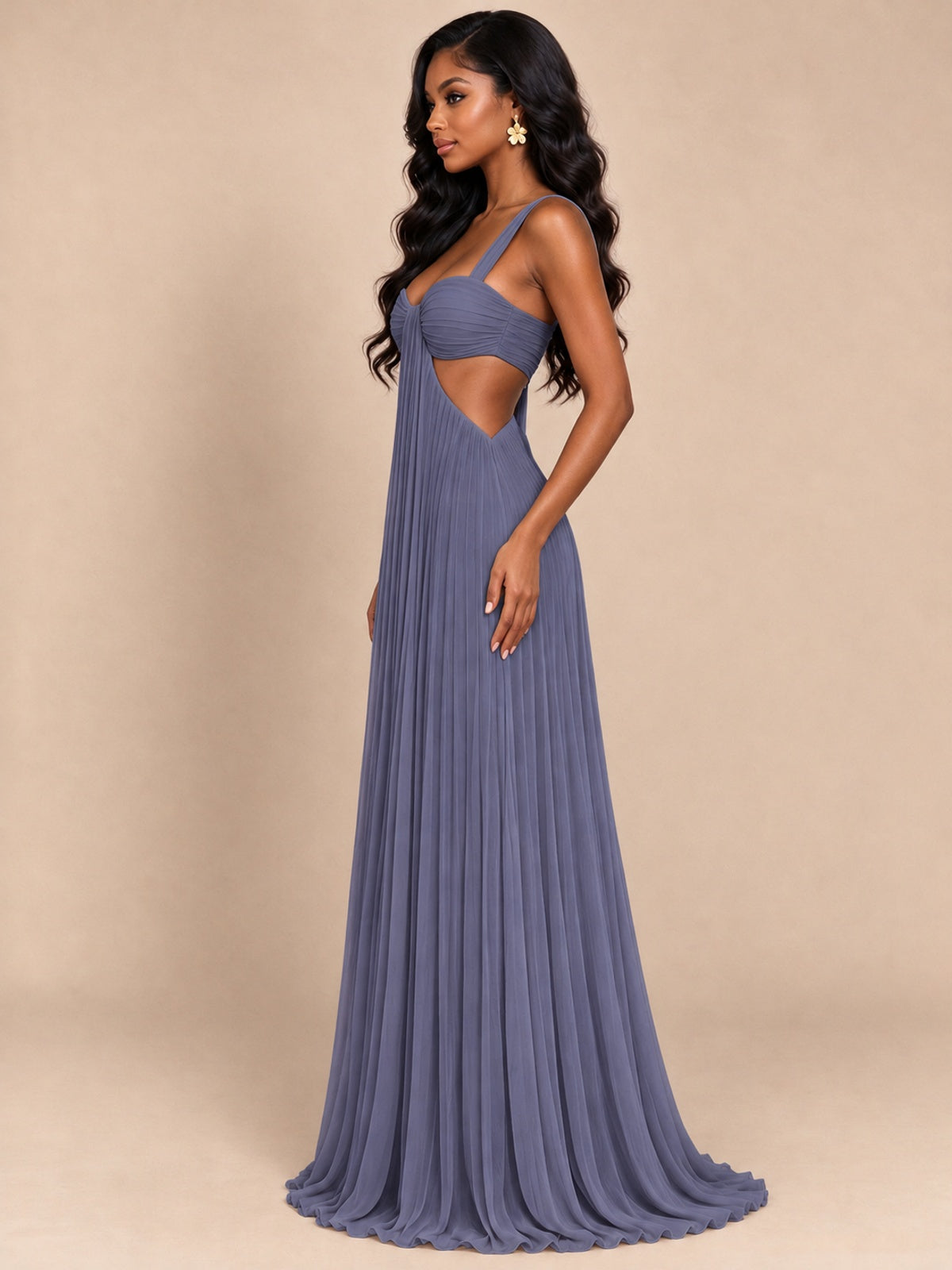 Butter Yellow Pleated Cutout Maxi Dress