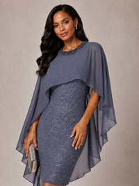 Floral Sheath Mother of the Bride Dress with Cape Overlay