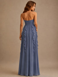 Srapless Sweetheart Chiffon Prom Dress Ruffle Formal Evening Gown