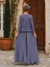 Elegant 3-Piece Chiffon Mother of the Bride Pantsuit with Floral Applique Jacket