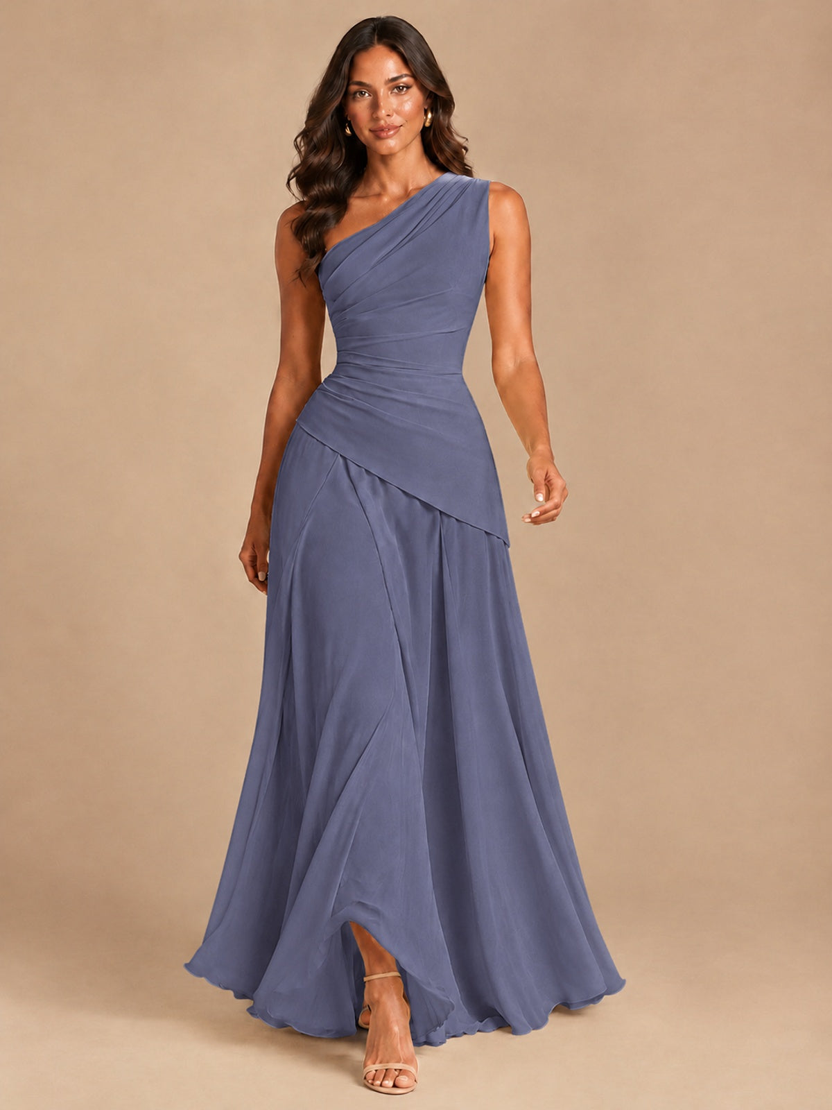 One Shoulder Prom Dress A-line Ruched Women Wedding Formal Gowns