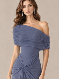 Elegant Draped Off Shoulder Ruched Mermaid Chiffon Formal Evening Gown