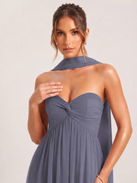 Strapless Ruched Chiffon Long Prom Dress with Scarf