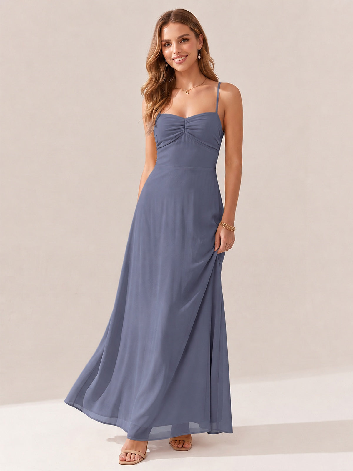 JOVELLEE Yellow Sweetheart Ruched Bust Chiffon Maxi Dress