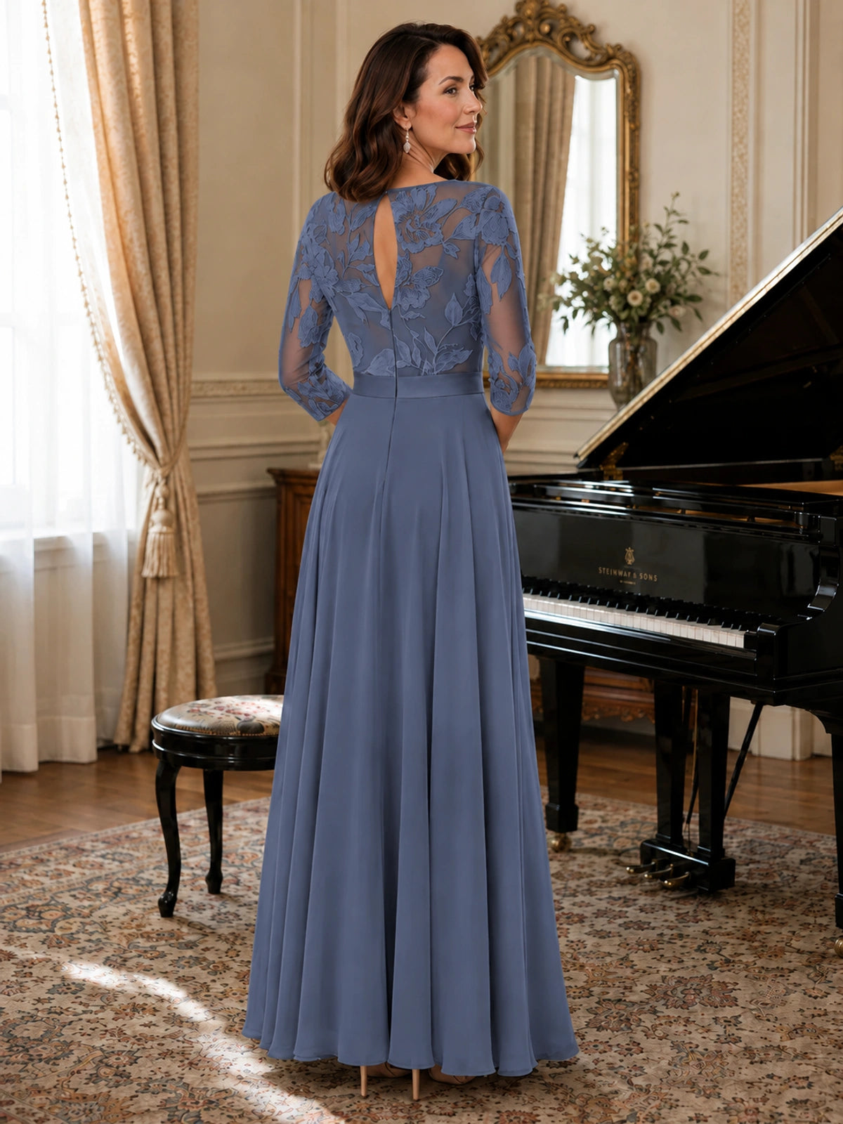 Lace Applique Wide-Leg Chiffon Mother of the Bride Jumpsuit