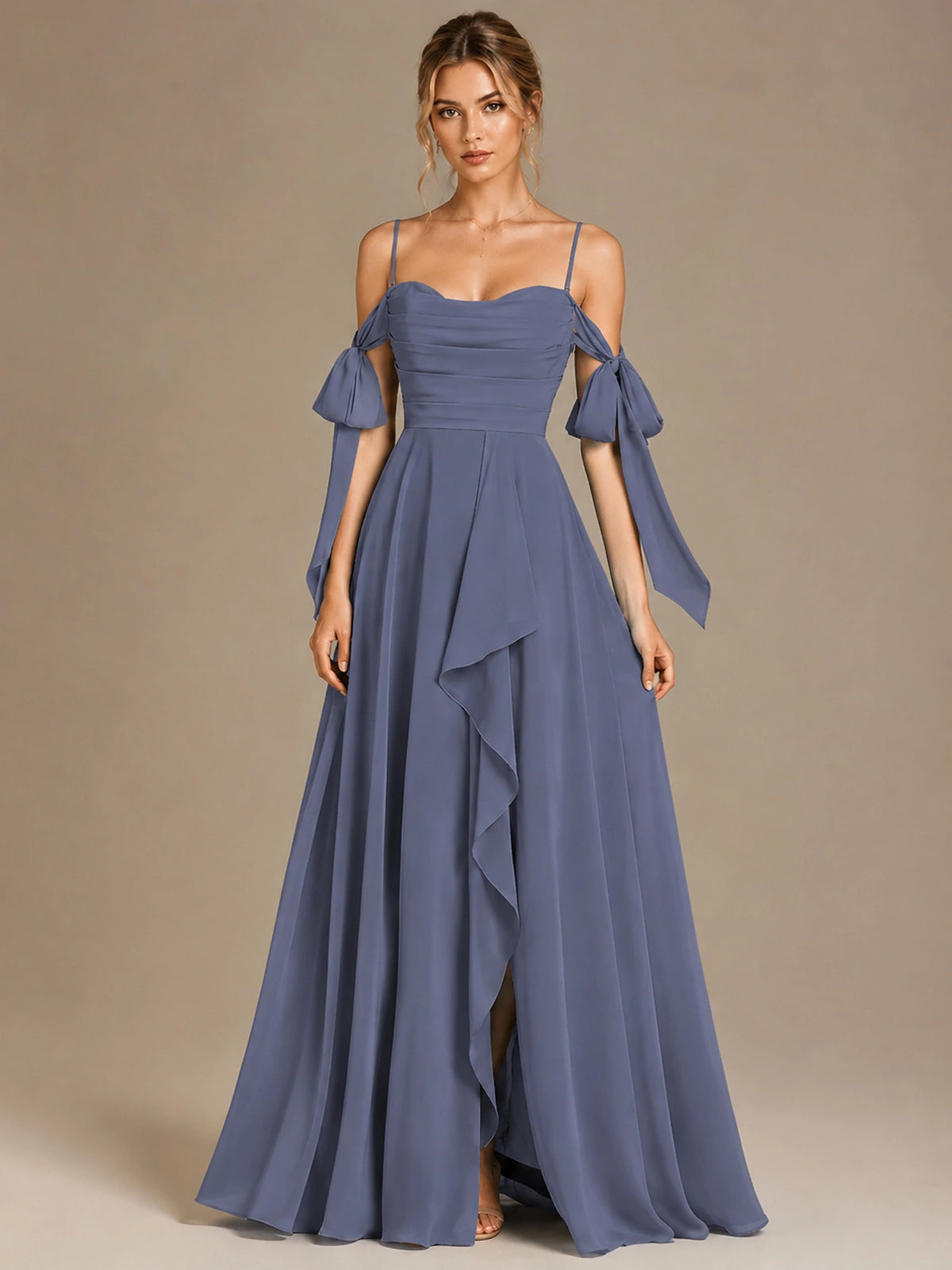 A-Line Ruffles Chiffon Bridesmaid Dress with Slit