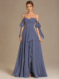 A-Line Ruffles Chiffon Bridesmaid Dress with Slit