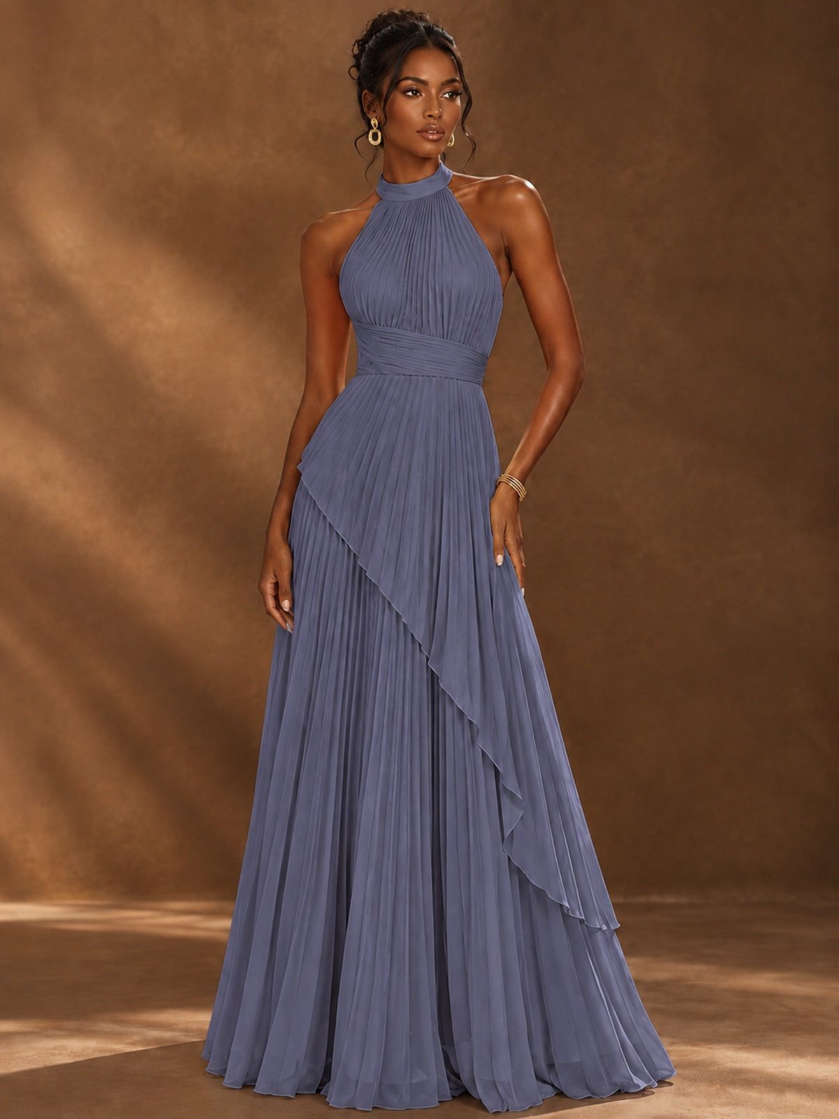 Wrap Pleated Prom Dress Halter A-line Chiffon Formal Wedding Dress