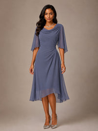 Cowl Neck Ruched Chiffon Mother of the Bride Dresses with Flutter Sleeves