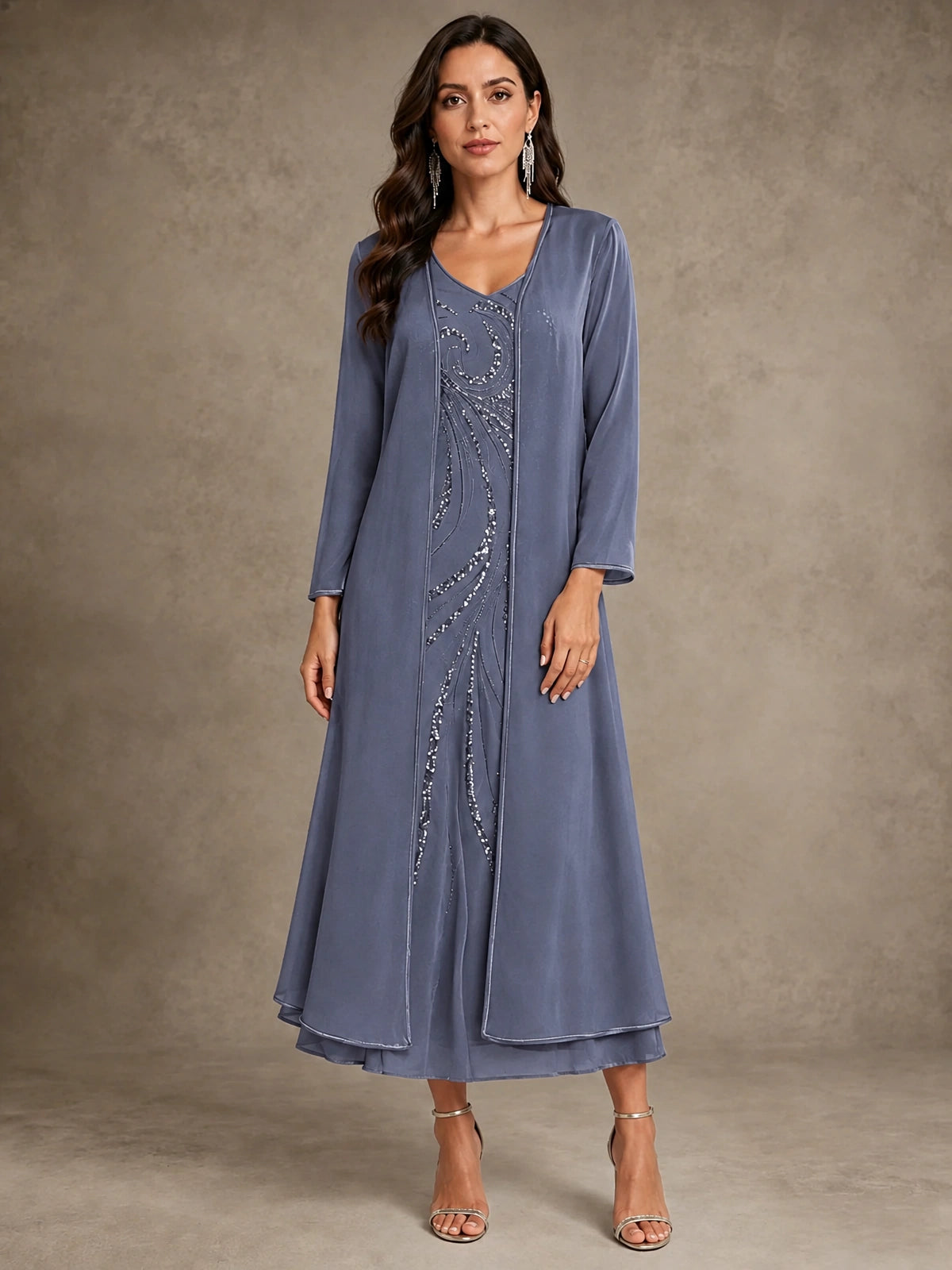 Sequin Chiffon Mother of the Bride Dress with Jacket
