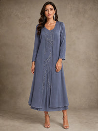 Sequin Chiffon Mother of the Bride Dress with Jacket
