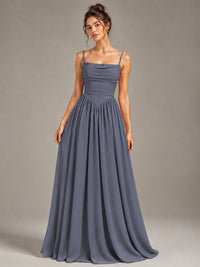 Spaghetti Strap Ruched Chiffon Maxi Dress with Backless