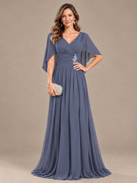 Ruched V Neck Mother of The Bride Dresses with Shawls Appliques and Cap Sleeves