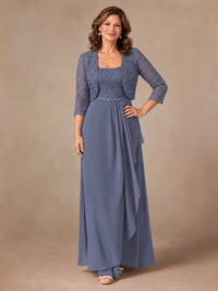 Blush Pink A-Line Mother of the Bride Dress with Lace Jacket and Ruffles