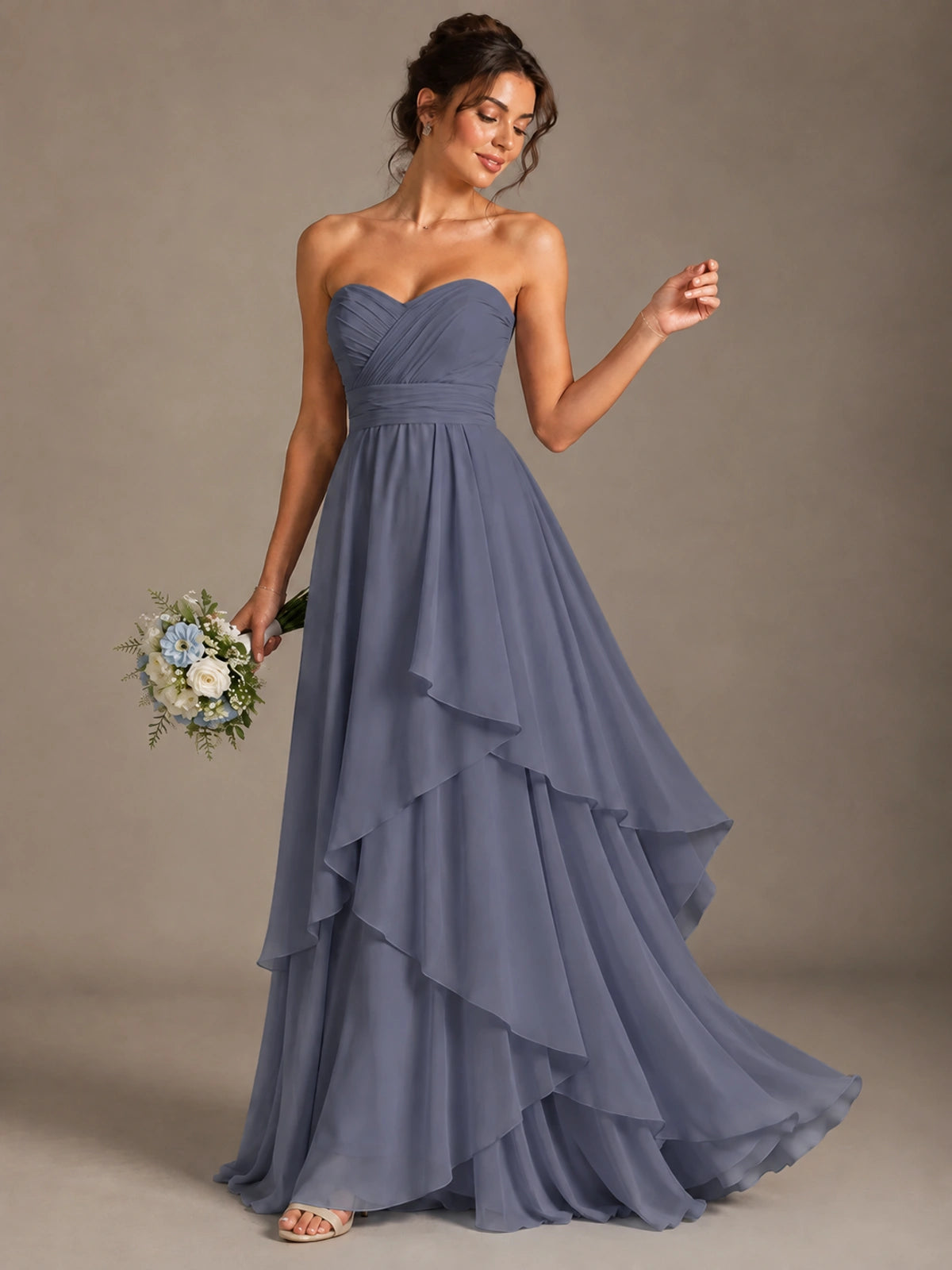 Strapless Ruffle A-Line Maxi Dress