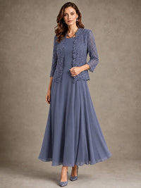 2-Piece Chiffon Mother of the Bride Dress with Lace Jacket