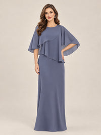 Stormy Blue-Chiffon 2 Piece A Line Mother of The Bride Dresses with Cape