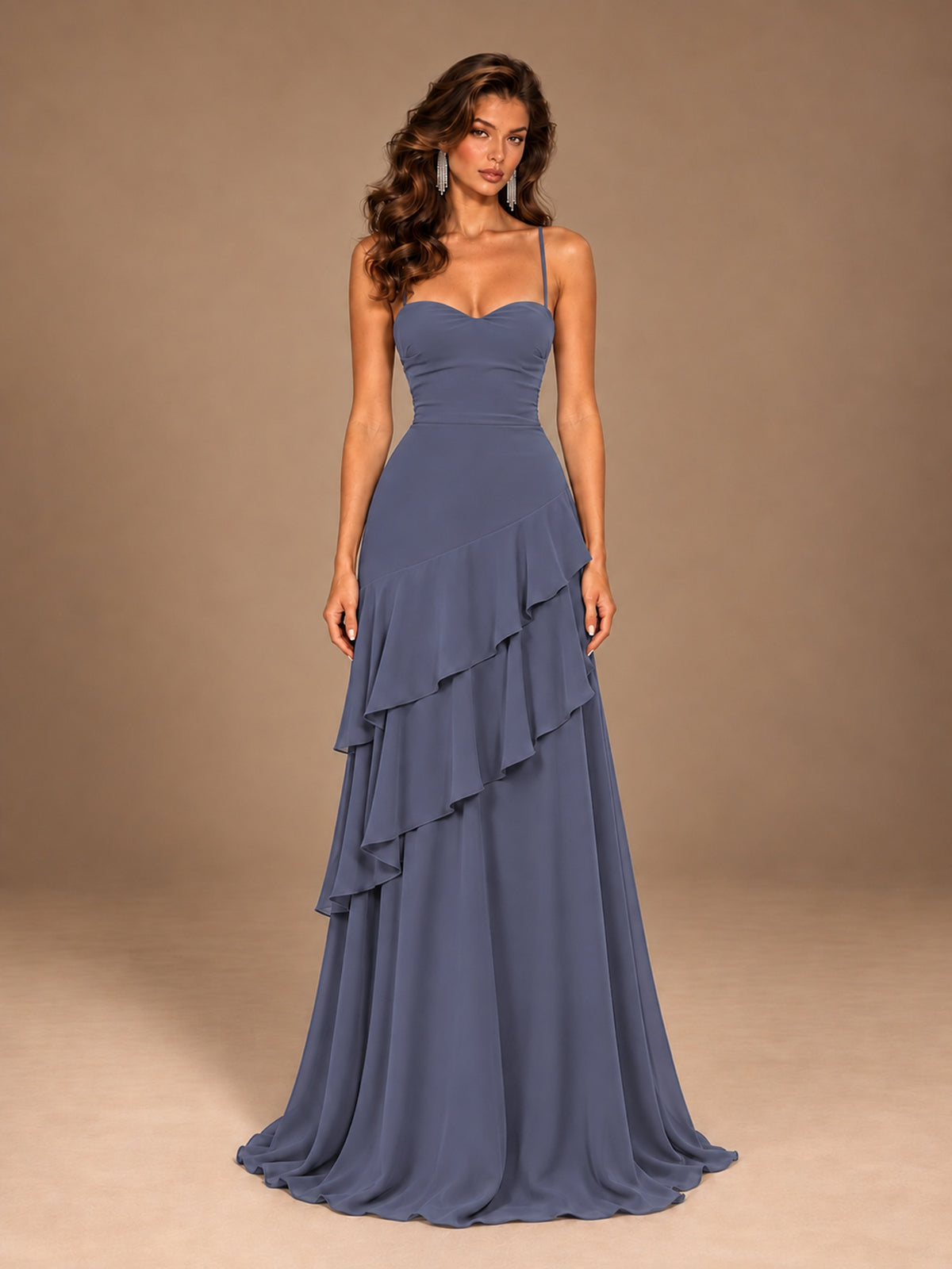 Sweetheart A-Line Ruffle Prom Dress with Spaghetti Straps