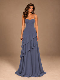 Sweetheart A-Line Ruffle Prom Dress with Spaghetti Straps