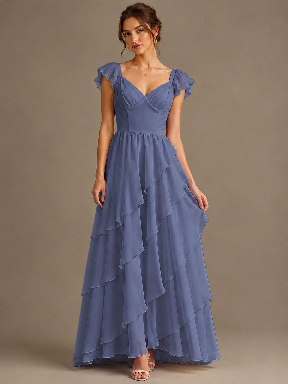 Ruffle Tiered V Neck Maxi Dress