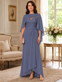 Elegant Chiffon Mother of the Bride Dress with Lace Applique and Cape Sleeves