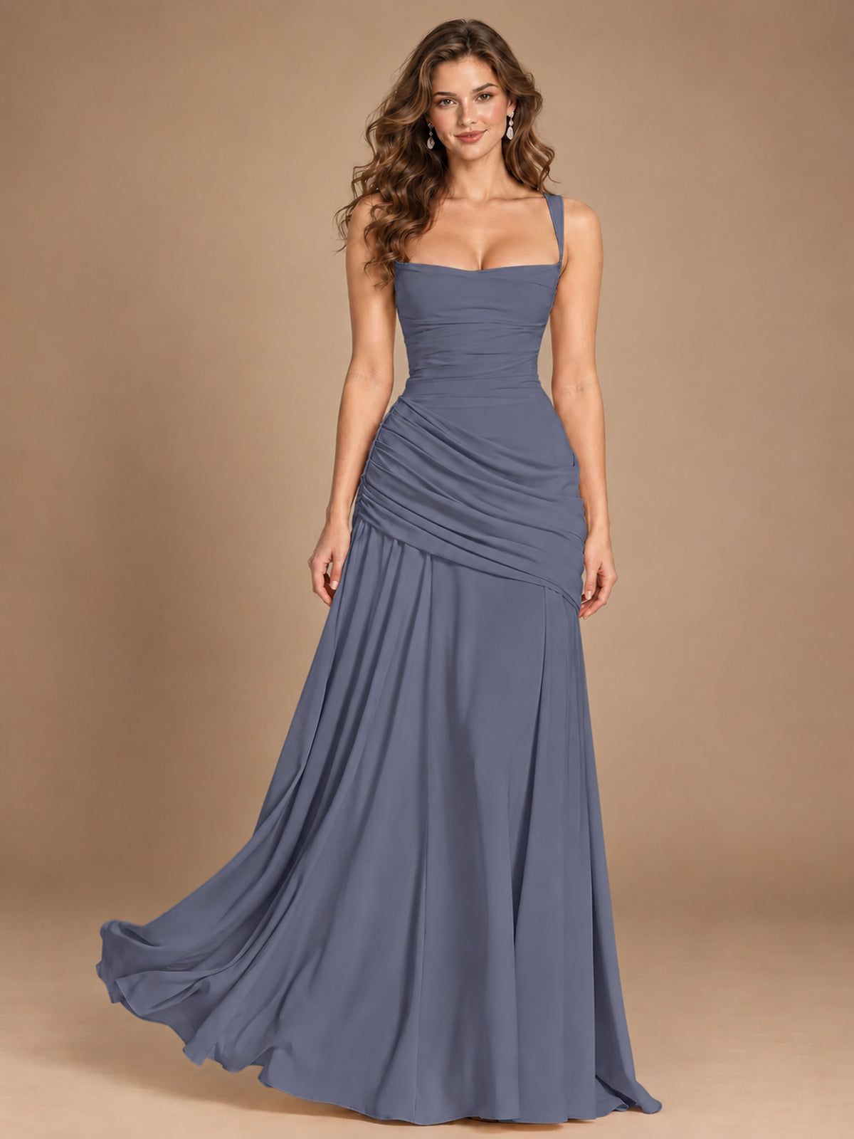 Butter Yellow Square Neck Ruched A-Line Prom Dress