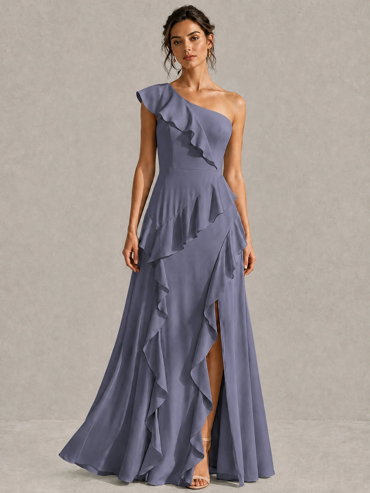 Sage Green One Shoulder Ruffle Bridesmaid Dress