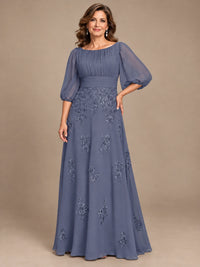 A-Line Mother of the Bride Dress with Sheer Puff Sleeves
