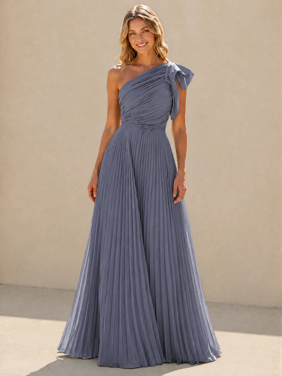 One Shoulder Pleated Chiffon A-Line Floor-Length Bridesmaid Dress