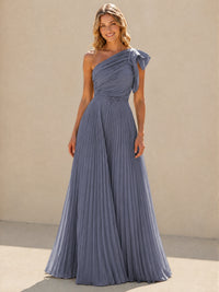 One Shoulder Pleated Chiffon A-Line Floor-Length Bridesmaid Dress