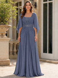 Elegant V-Neck Sequined Chiffon Mother of the Bride Dress with Flutter Sleeves