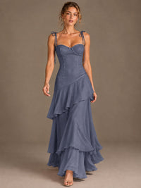 Spaghetti Strap Tiered Ruffles Chiffon Prom Dress