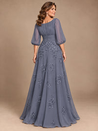 A-Line Mother of the Bride Dress with Sheer Puff Sleeves