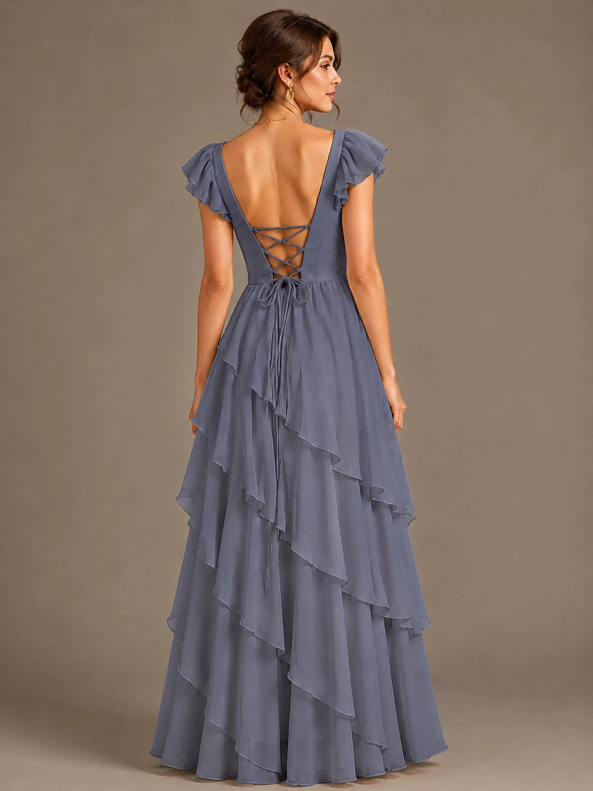 Ruffle Tiered V Neck Maxi Dress